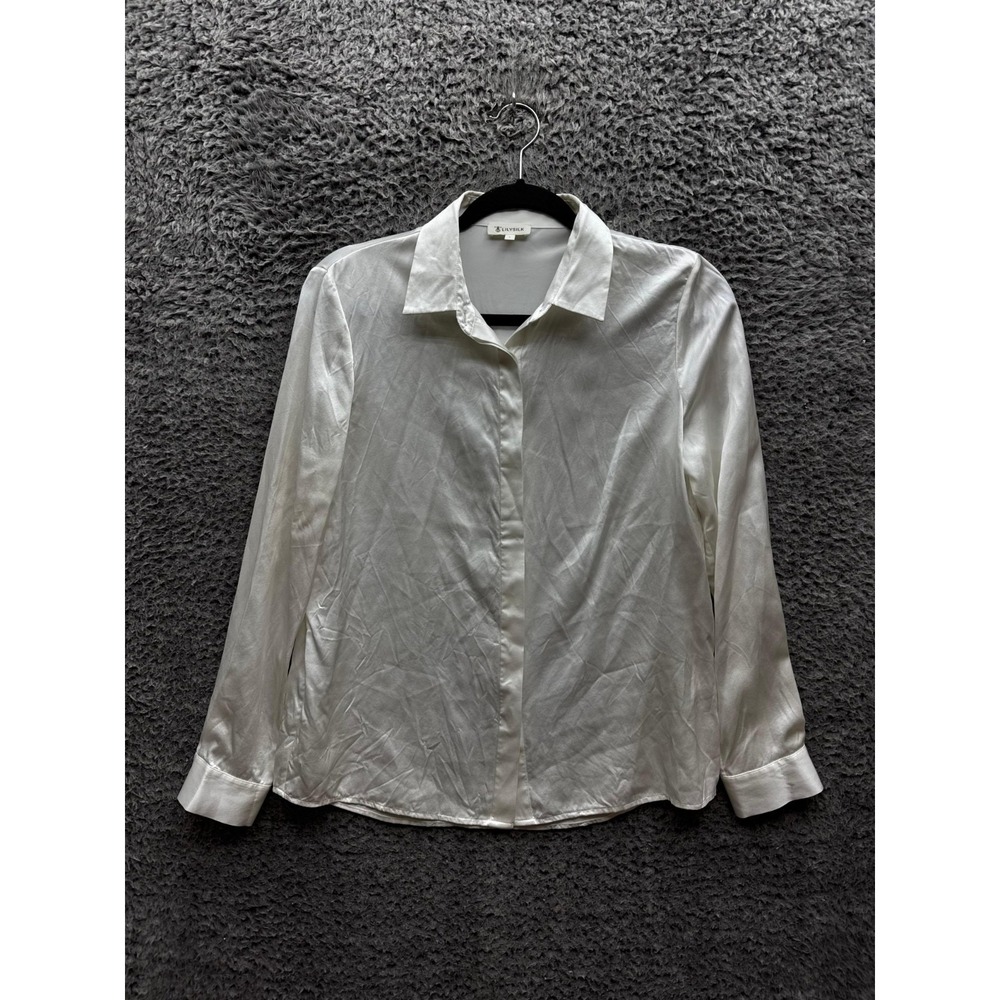 Lilysilk Mulberry Silk Button Down Long Sleeve Shirt Natural White Womens Size S